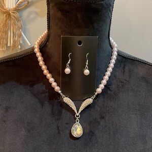 Pink Pearl Necklace and Earring Set
